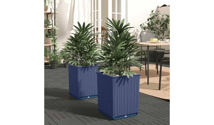 Walplus Pack of 2 Polypropylene Garden Planter - Blue Grey - 30 x 30 x 37 cm