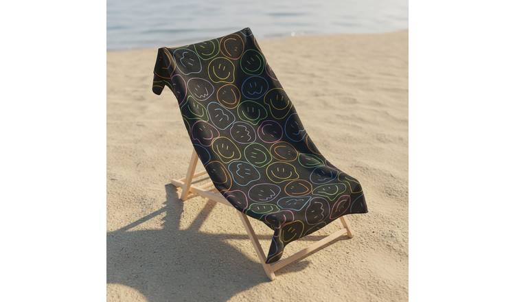 OHS Neon Smile Microfibre Beach Towel - Black