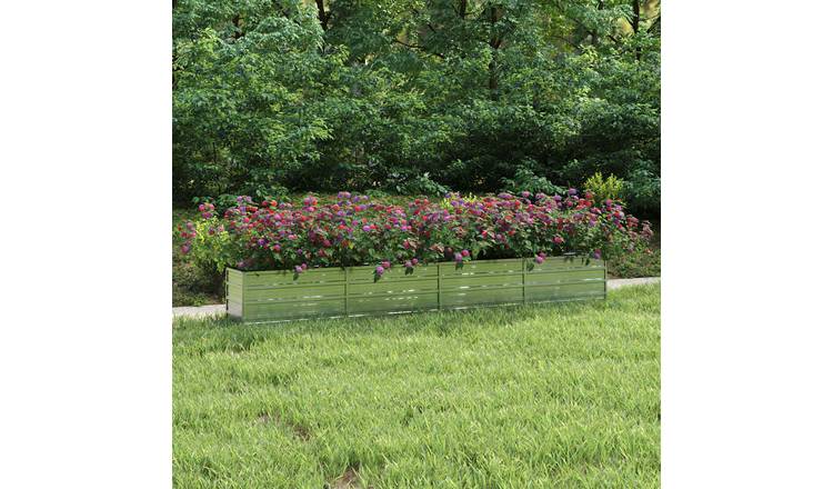 Walplus Galvanised Steel Raised Garden Bed - Silver - 320 x 40 x 45 cm
