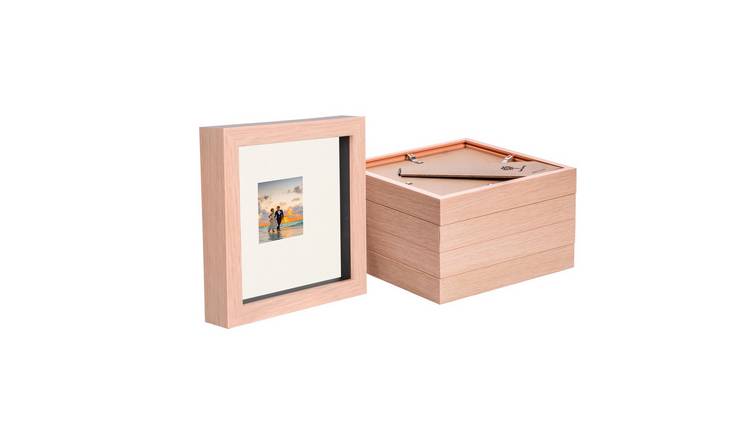Nicola Spring 3D Box Photo Frames - 6 x 6" with Mount - Set of 5 - Light Brown