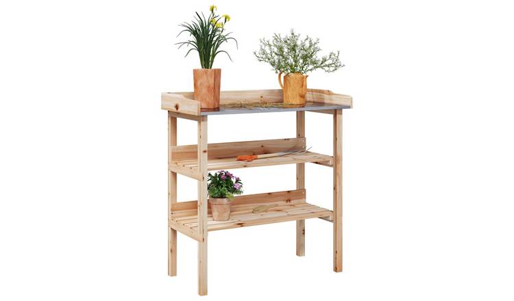 Walplus Solid Fir Wood Plant Table - 75 x 36.5 cm
