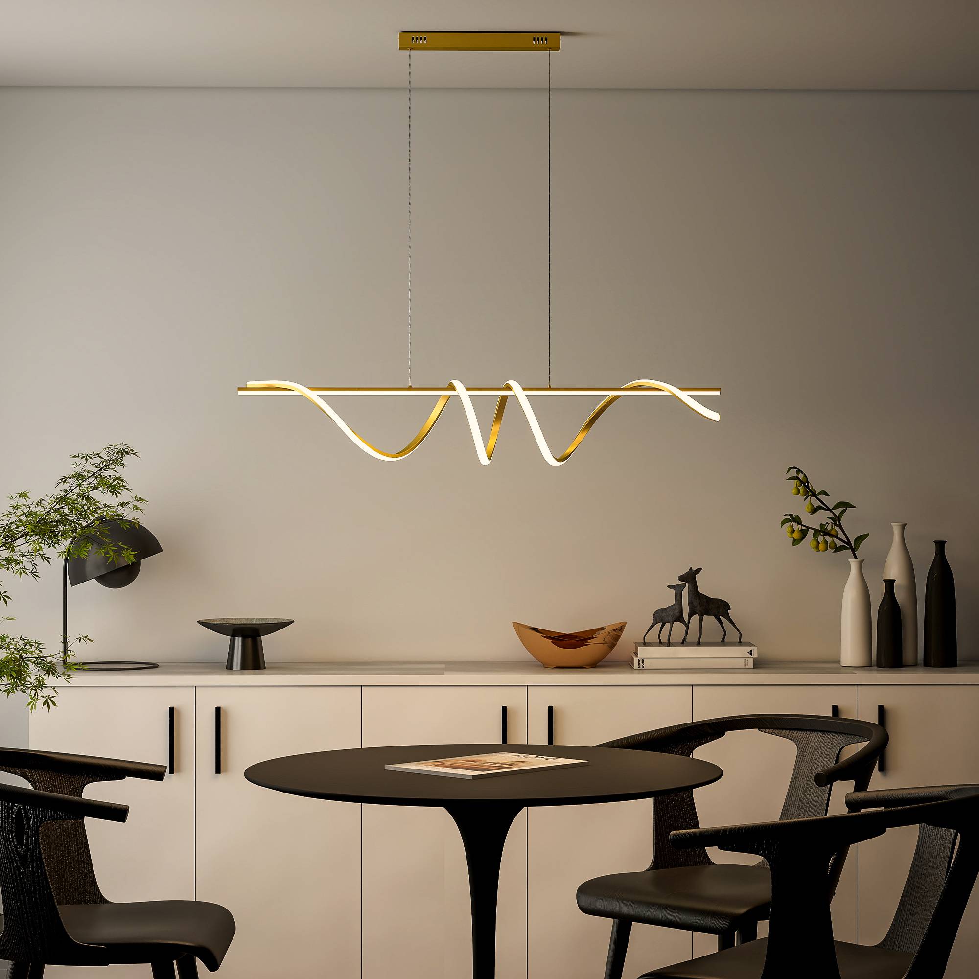 HOMCOM LED Dimmable Height Adjustable Pendant Light - Gold Tone - Image 2
