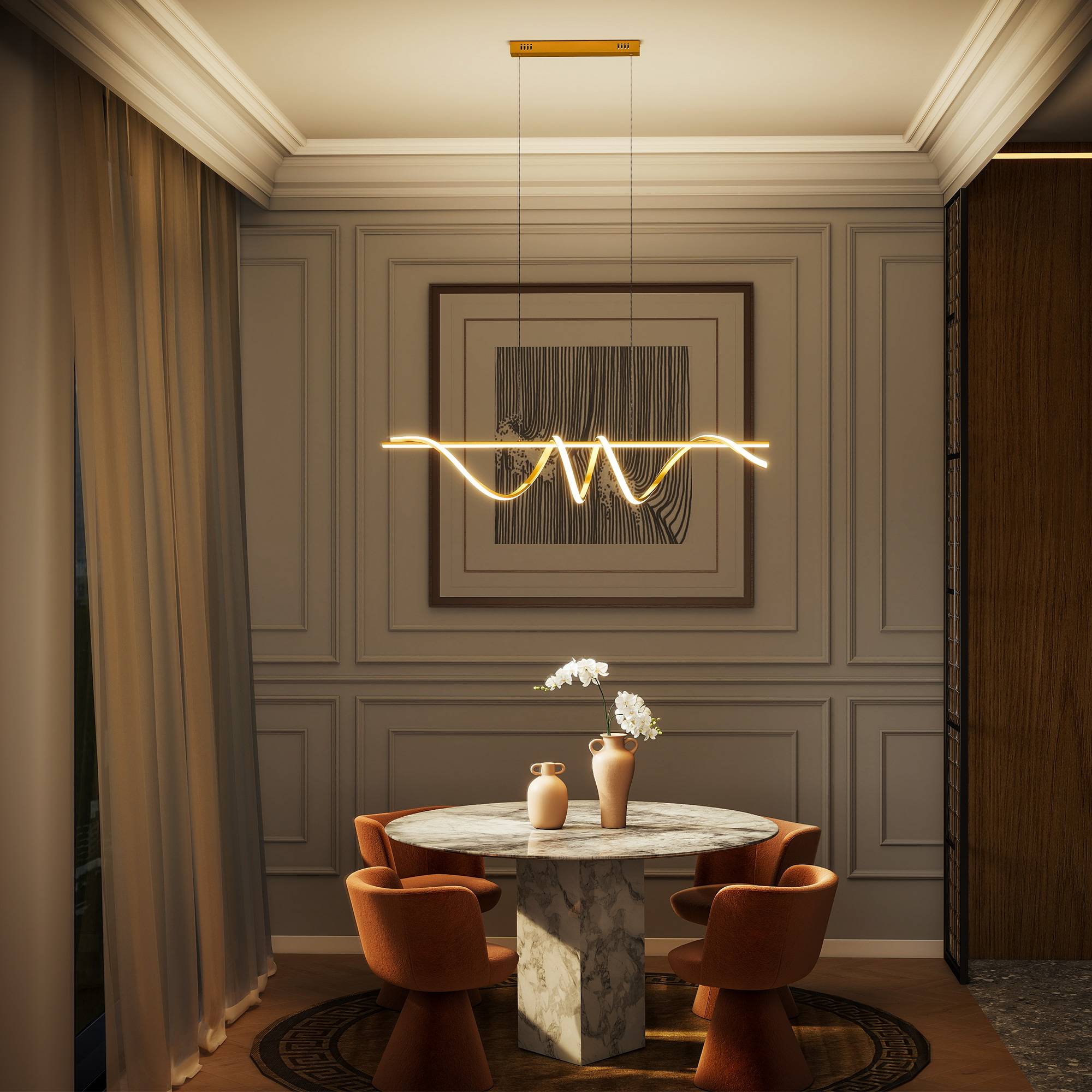HOMCOM LED Dimmable Height Adjustable Pendant Light - Gold Tone - Image 5