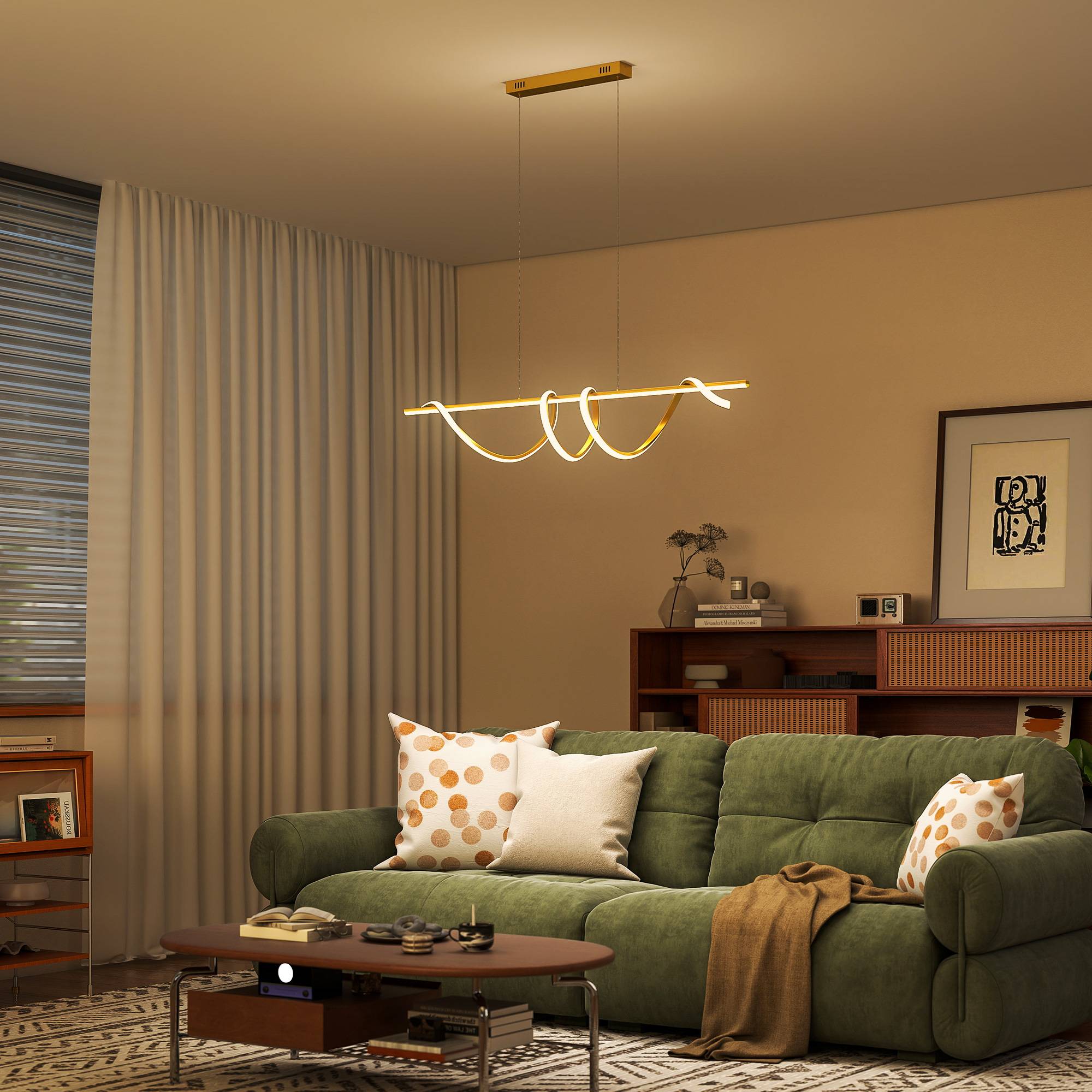 HOMCOM LED Dimmable Height Adjustable Pendant Light - Gold Tone - Image 6