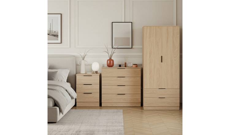 Vida Designs Trega Bedroom Set (Bedside, 4 Drawer Chest, 2x2 Wardrobe) - Pine