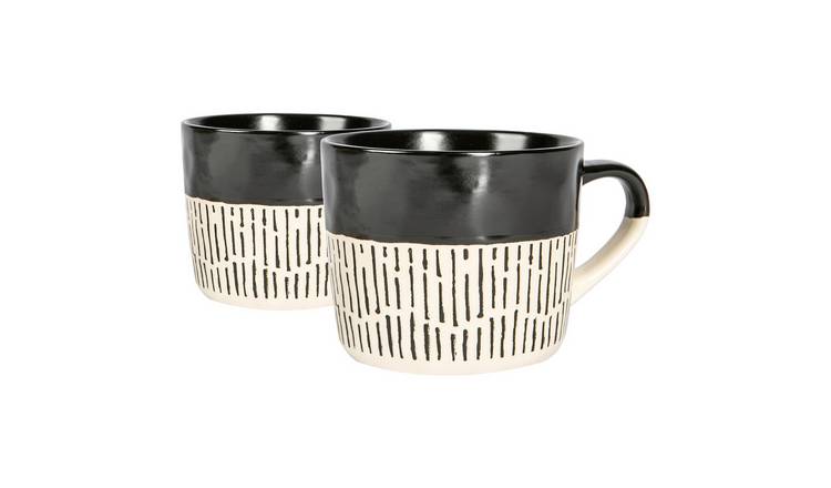 Nicola Spring Ceramic Dipped Dash Coffee Mugs - 475ml - Black - Pack of 2