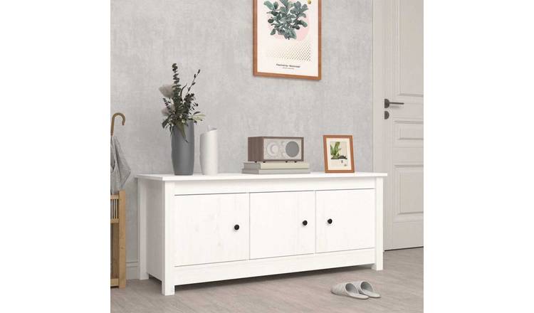 Walplus Solid Wood Shoe Cabinet - White - 110 x 38 x 45.5 cm