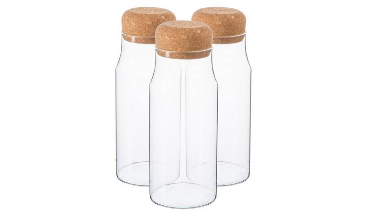 Argon Tableware Glass Storage Bottles with Cork Lids - Pack of 3
