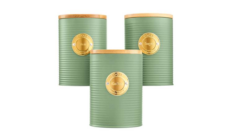 Cooks Professional 3 Piece Ribbed Kitchen Storage Set - Green/Gold