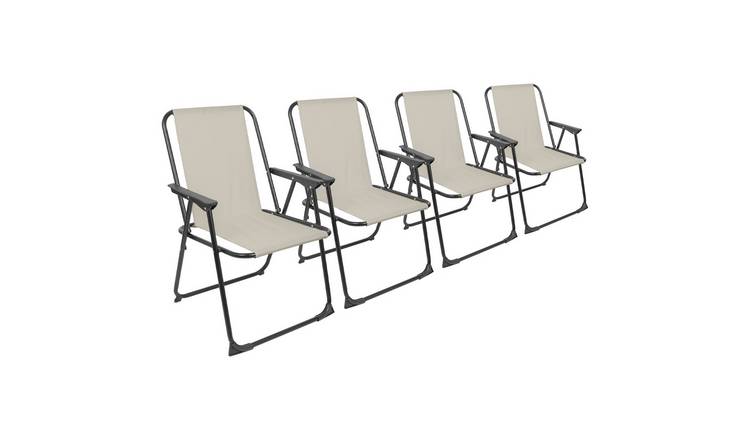 Harbour Housewares Folding Metal Beach Chairs - Matt Black/Beige - Pack of 4