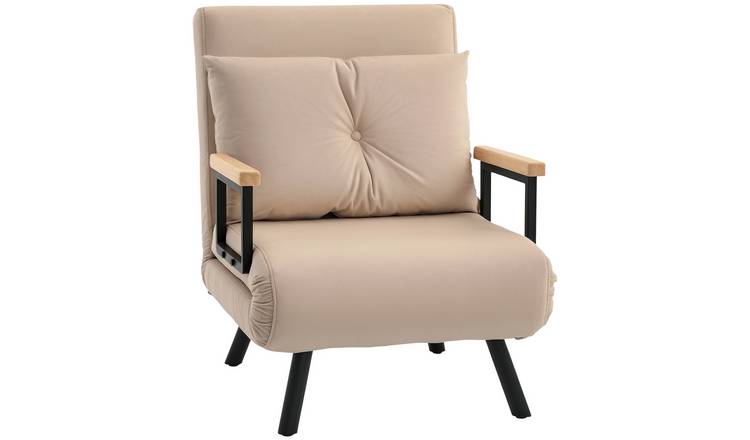 HOMCOM Single Velvet Modern Chair Bed for Living Room - Beige