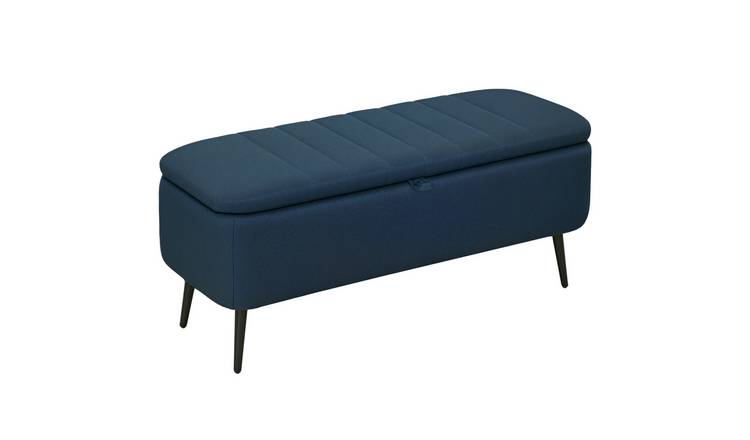 HOMCOM Rectangular Upholstered Storage Ottoman with Flip Top - Dark Blue