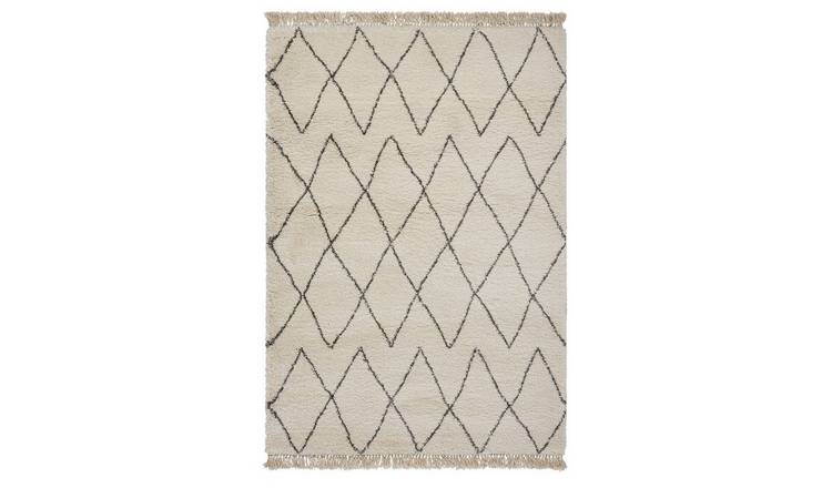 Mega Flooring White Shaggy Chequered Rug - 80 x 150cm