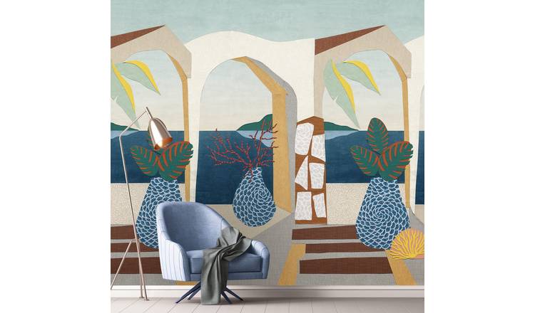Grandeco Riveria Fresco 4 Lane Repeatable Wallpaper Mural  - Green