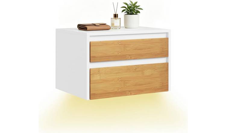 SoBuy 2 Push-to-open Drawer Magnetic Light Bedside Table Floating Cabinet- White
