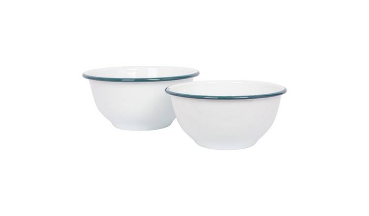 Argon Tableware 2pc White Enamel Mixing Bowl Set - Green