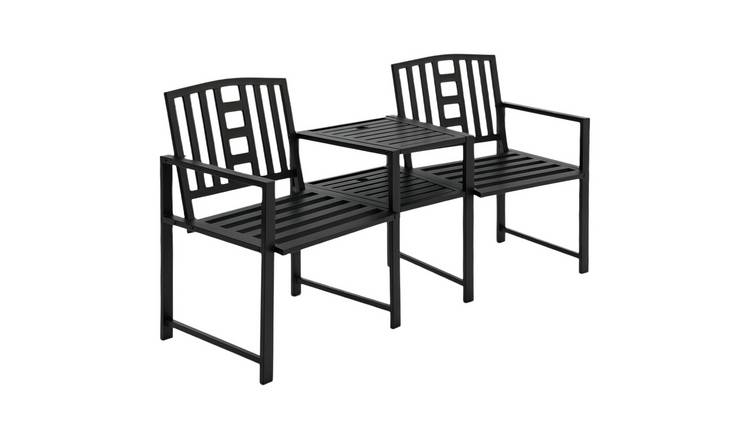 Outsunny Steel Garden Side Table Seat Bench with Coffee Table - Black