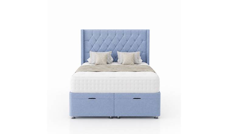 Comfy Deluxe Zoro 4ft6 Double Plush Velvet End Lift Ottoman Bed Set - Sky Blue