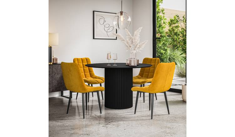 Furniture Online Arlo Nova Black Top w Blk Legs Dining Table & 6 Mustard Chairs