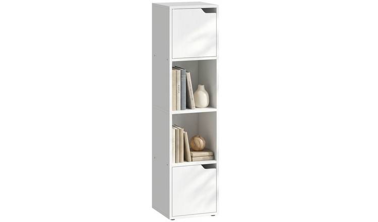 HOMCOM 4 Tier Storage Bookcase with 2 Cabinets and Doors - White