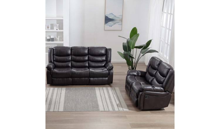 Furniture Online Seattle Manual Recliner Leather 2+3 Seater Sofa Set - Brown