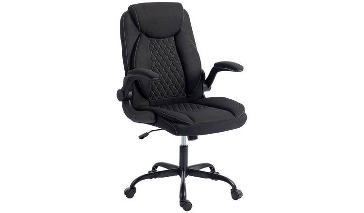 HOMCOM Linen Office Chair with Flip-Up Armrests - Black