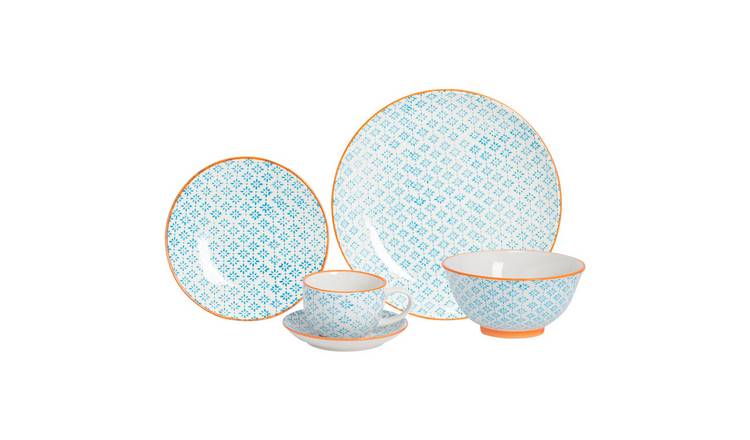 Nicola Spring 30 Piece Hand-Printed Dinner Set - Blue