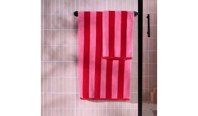 OHS Jacquard Stripe Cotton Bath Towel - 70 x 115cm - Pink