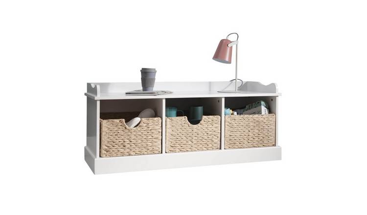 Noa & Nani Stockholm Storage Bench With 3 Brown Baskets - White