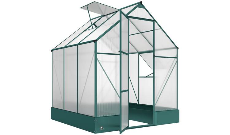 Outsunny Aluminium Polycarbonate Walk-in Plant Bed Greenhouse – Green