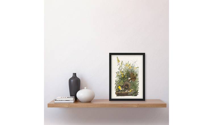 Audubon Meadow Lark And Yellow False Foxglove Framed Art Print - A4