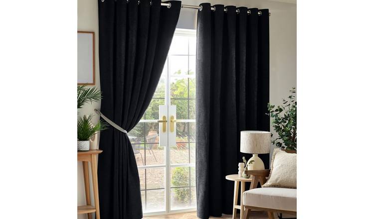 Luxury Living Chenille Blackout Eyelet Curtains 229cm x 183cm - Black