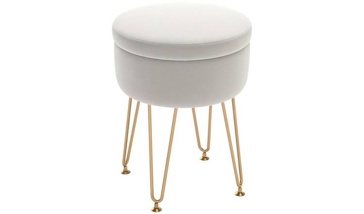 HOMCOM 5L Round Velvet Storage Ottoman - Cream White