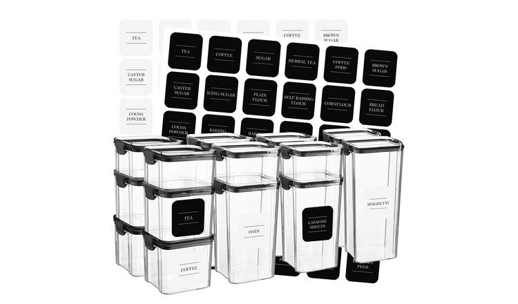 Argon Tableware 16 Piece Food Storage Containers Set - 4 Sizes - Black