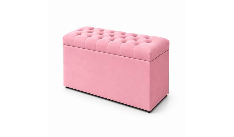 Comfy Deluxe Chesterfield Plush Velvet Storage Ottoman – Pink