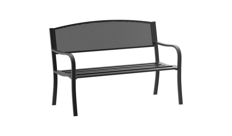 Outsunny 2 Seater Metal Garden Bench with Backrest - Black