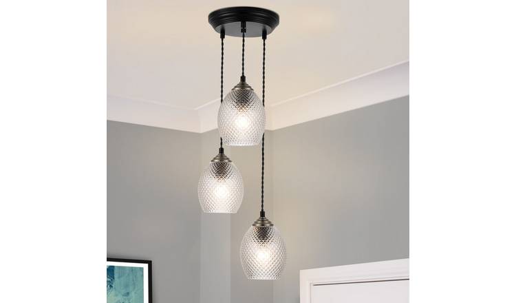 Cosylyte Lorne 3 Light Modern Faceted Glass Pendant Light - Matt Black Base