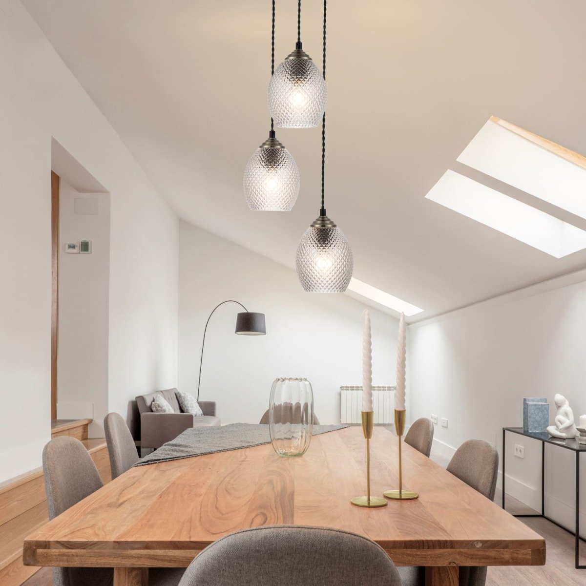 Cosylyte Lorne 3 Light Modern Faceted Glass Pendant Light - Matt Black Base - Image 2