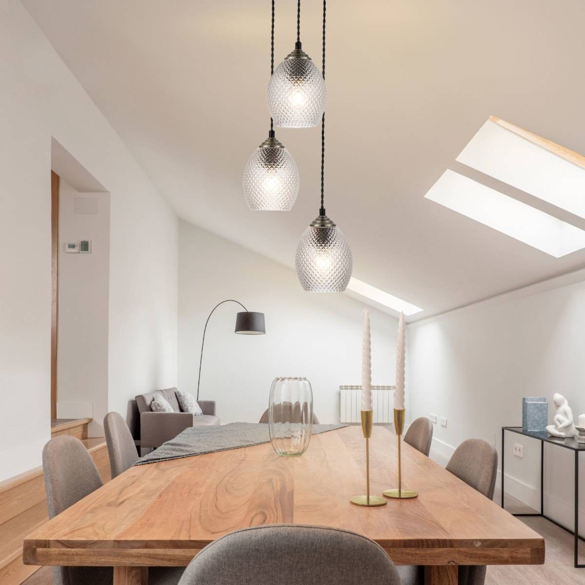 Cosylyte Lorne 3 Light Modern Faceted Glass Pendant Light - Matt Black Base - Image 2