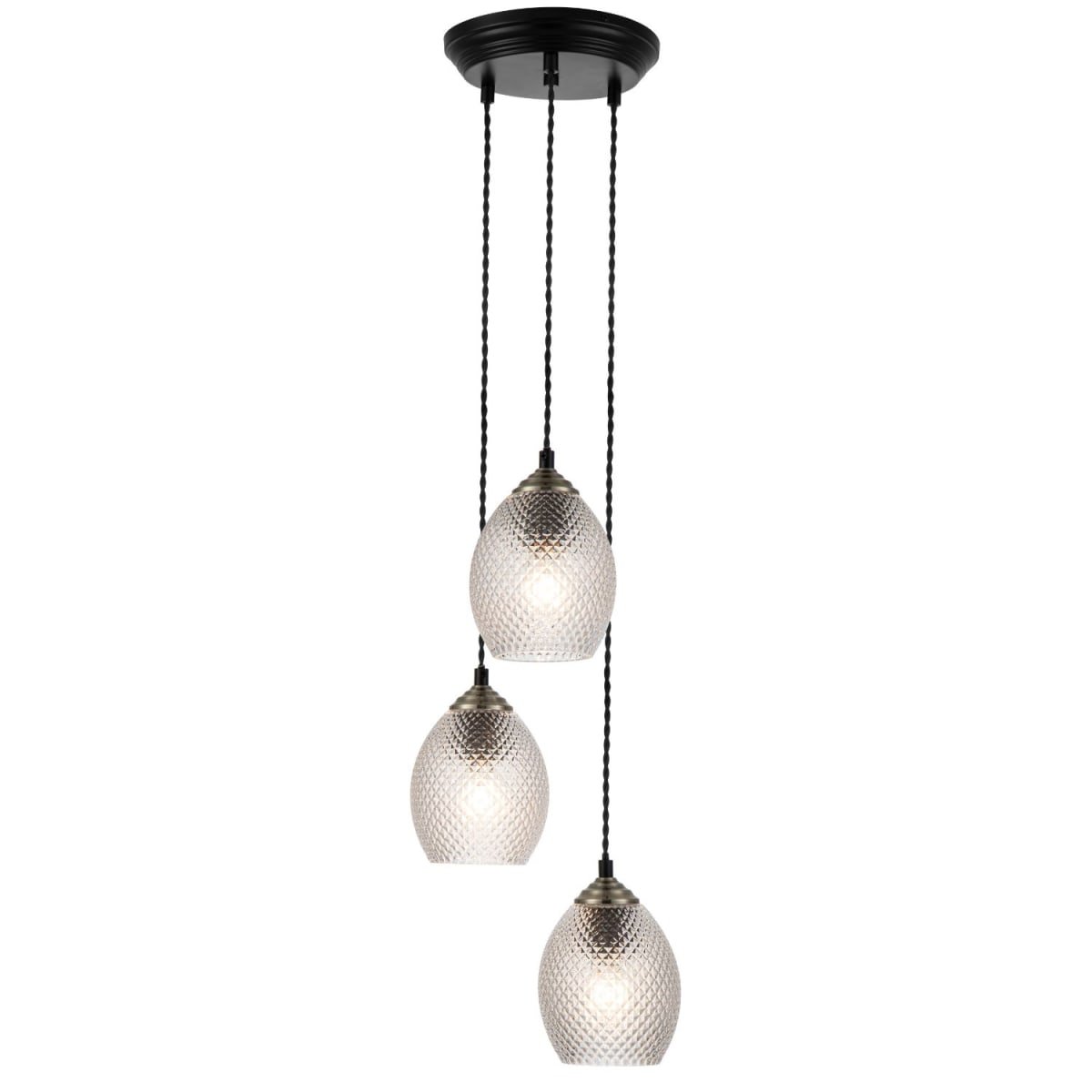 Cosylyte Lorne 3 Light Modern Faceted Glass Pendant Light - Matt Black Base - Image 3