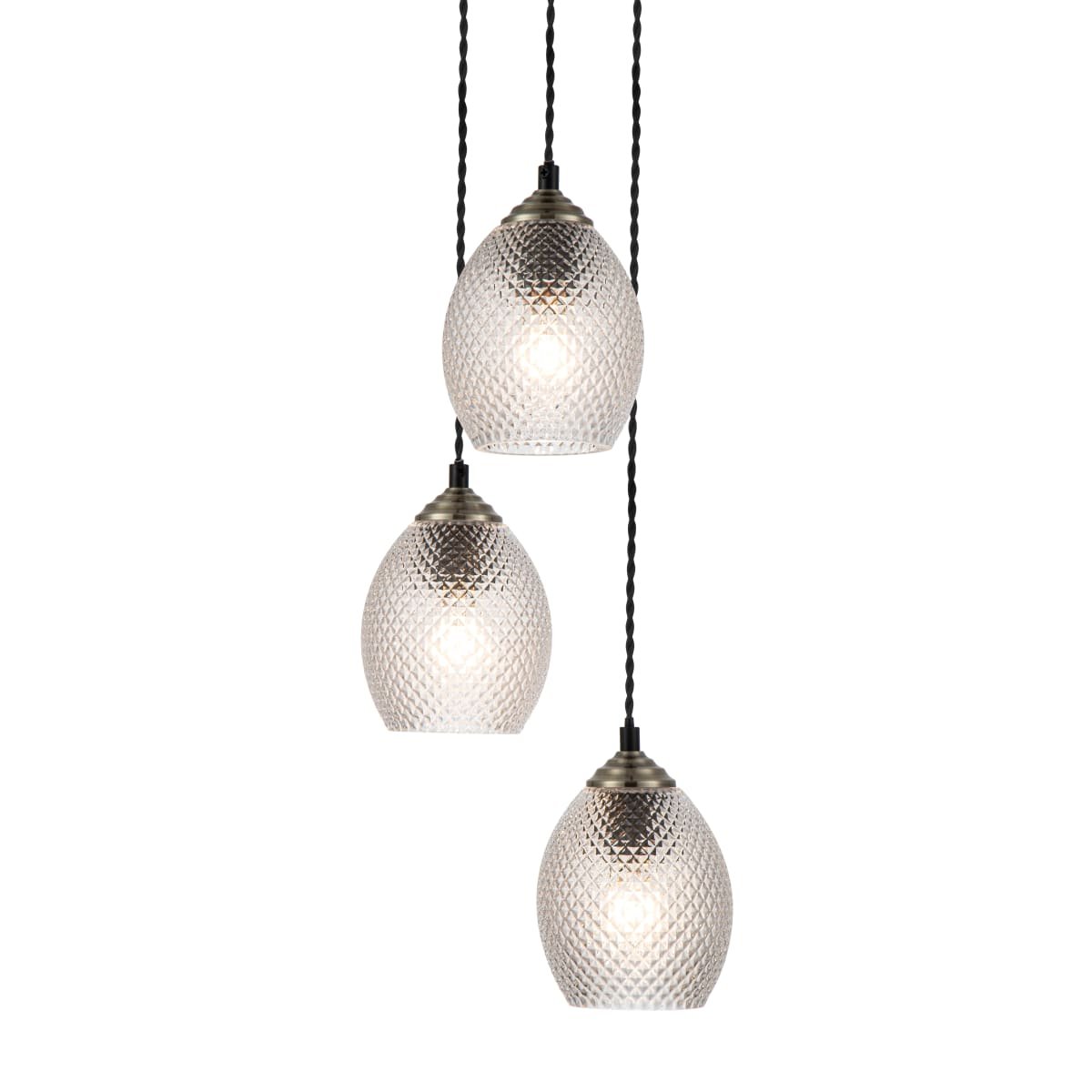 Cosylyte Lorne 3 Light Modern Faceted Glass Pendant Light - Matt Black Base - Image 4