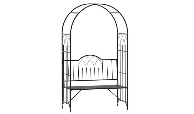 Outsunny 2 Seater Metal Garden Arch Bench - Black
