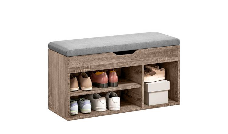 HOMCOM Shoes Cabinet Bench with Hidden Storage and Padded Seat - Grey