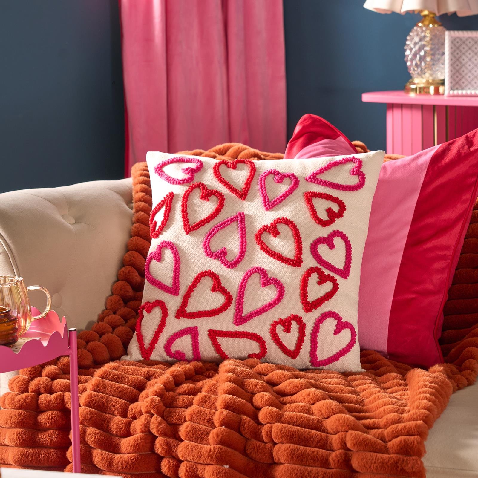 Buy OHS Hearts Tufed Filled Cushion - Red/Pink - 40 x 40cm | Seat