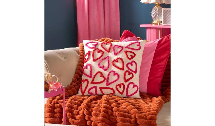 OHS Hearts Tufed Filled Cushion - Red/Pink - 40 x 40cm