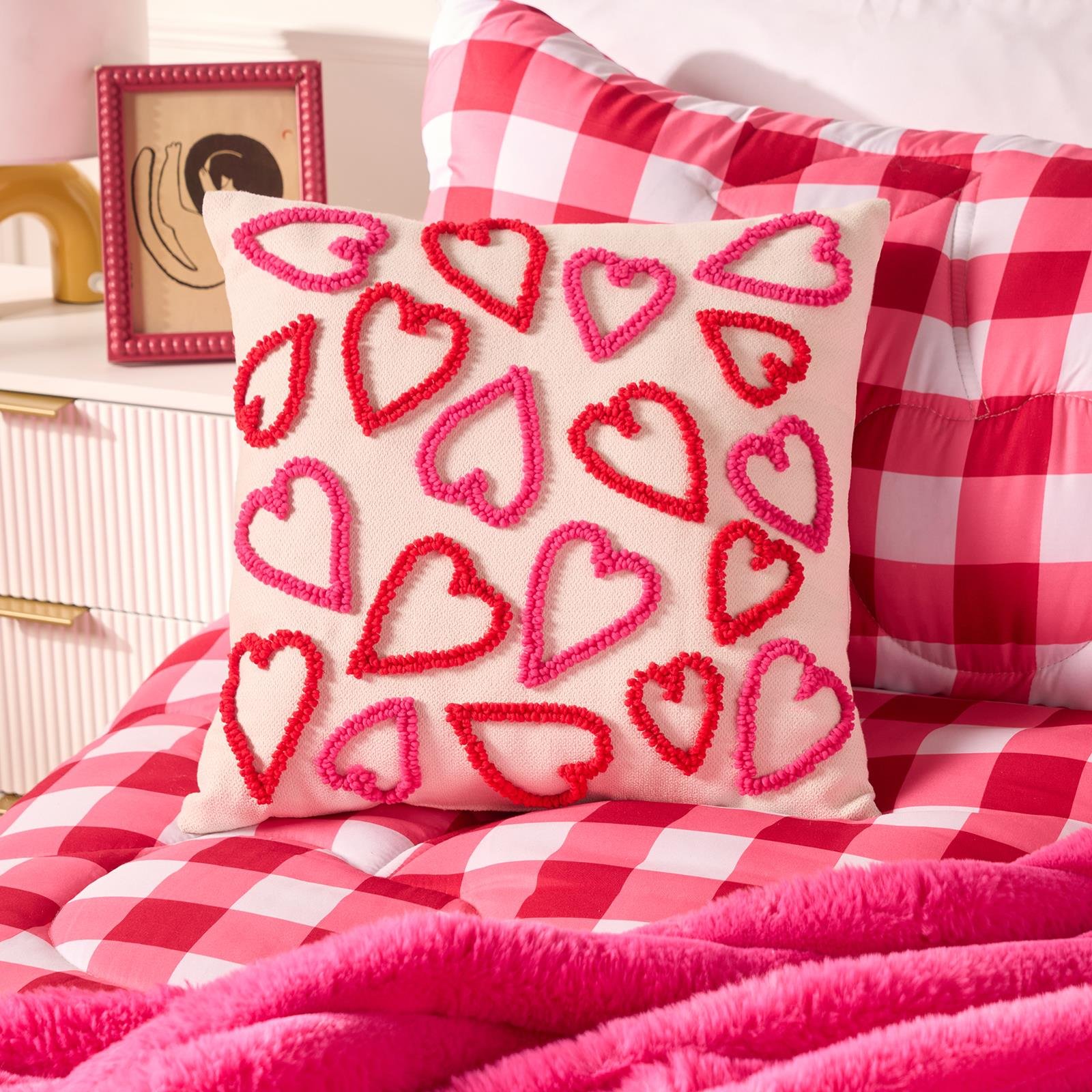 Buy OHS Hearts Tufed Filled Cushion - Red/Pink - 40 x 40cm | Seat