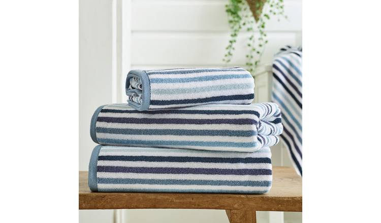 Deyongs Bliss Linear Stripe Cotton Hand Towel - Blue