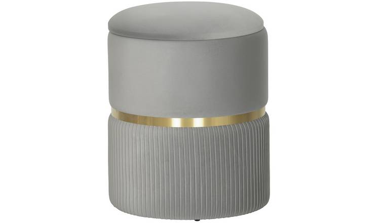 HOMCOM Round Velvet-feel Fabric Upholstered Vanity Stool - Light Grey