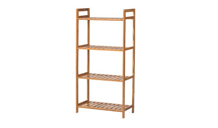 Living and Home 4-Tier 50cm Bamboo Slatted Standing Bookshelf Unit - Brown