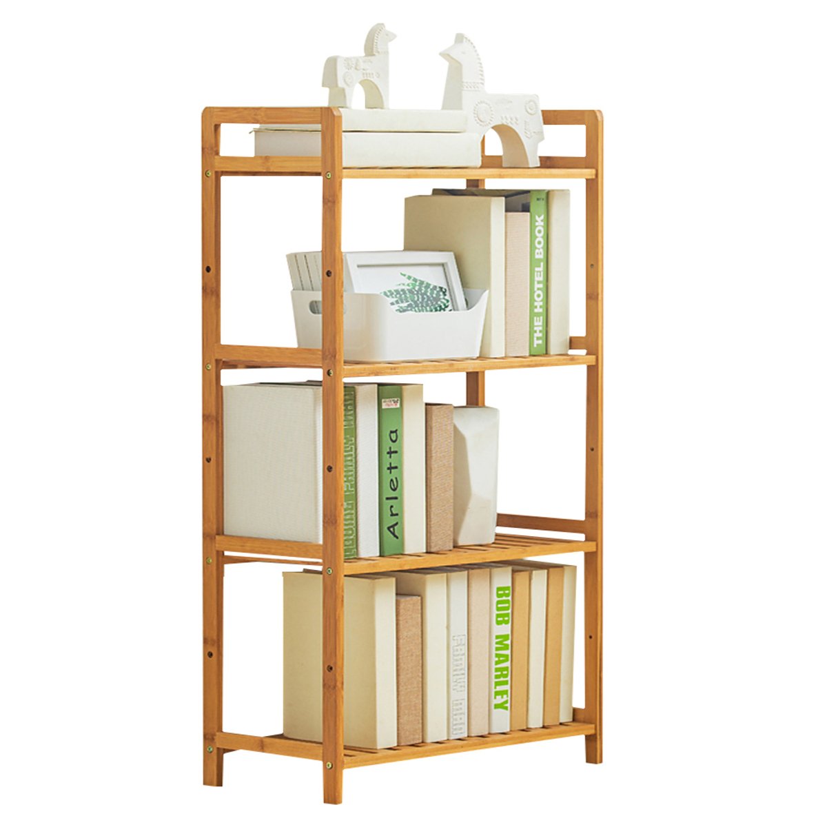Living and Home 4-Tier 50cm Bamboo Slatted Standing Bookshelf Unit - Brown - Image 2